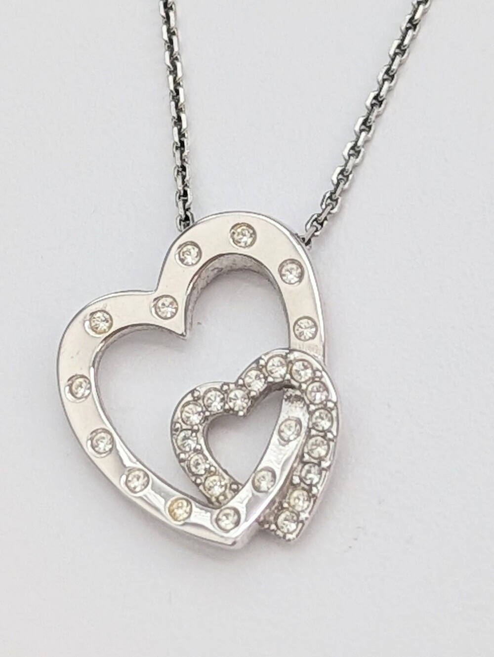 Swarovski Silver Double Heart Adjustable Pendant Necklace